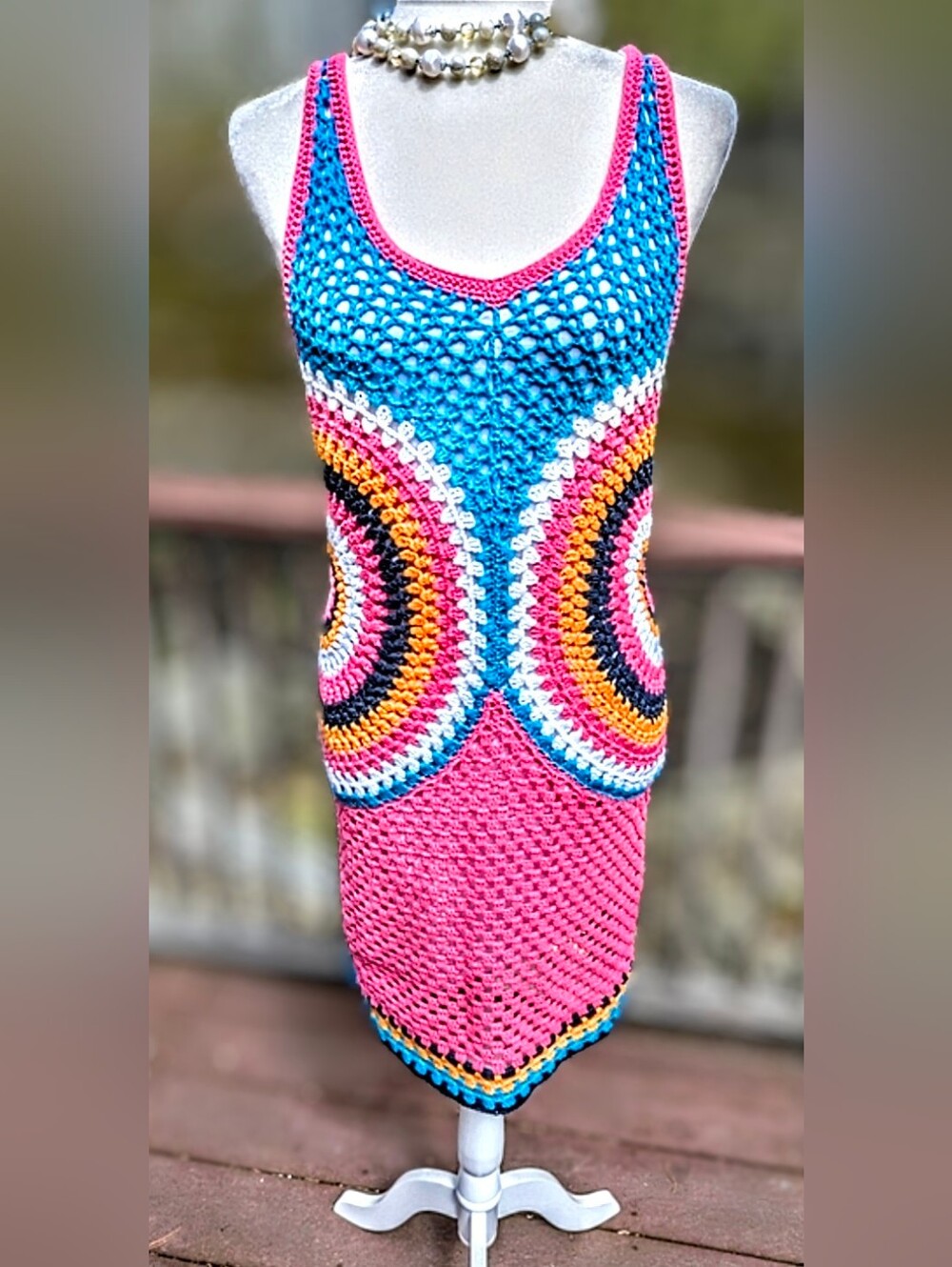 Gorgeous Pink Multicolor Crochet Tank Dress